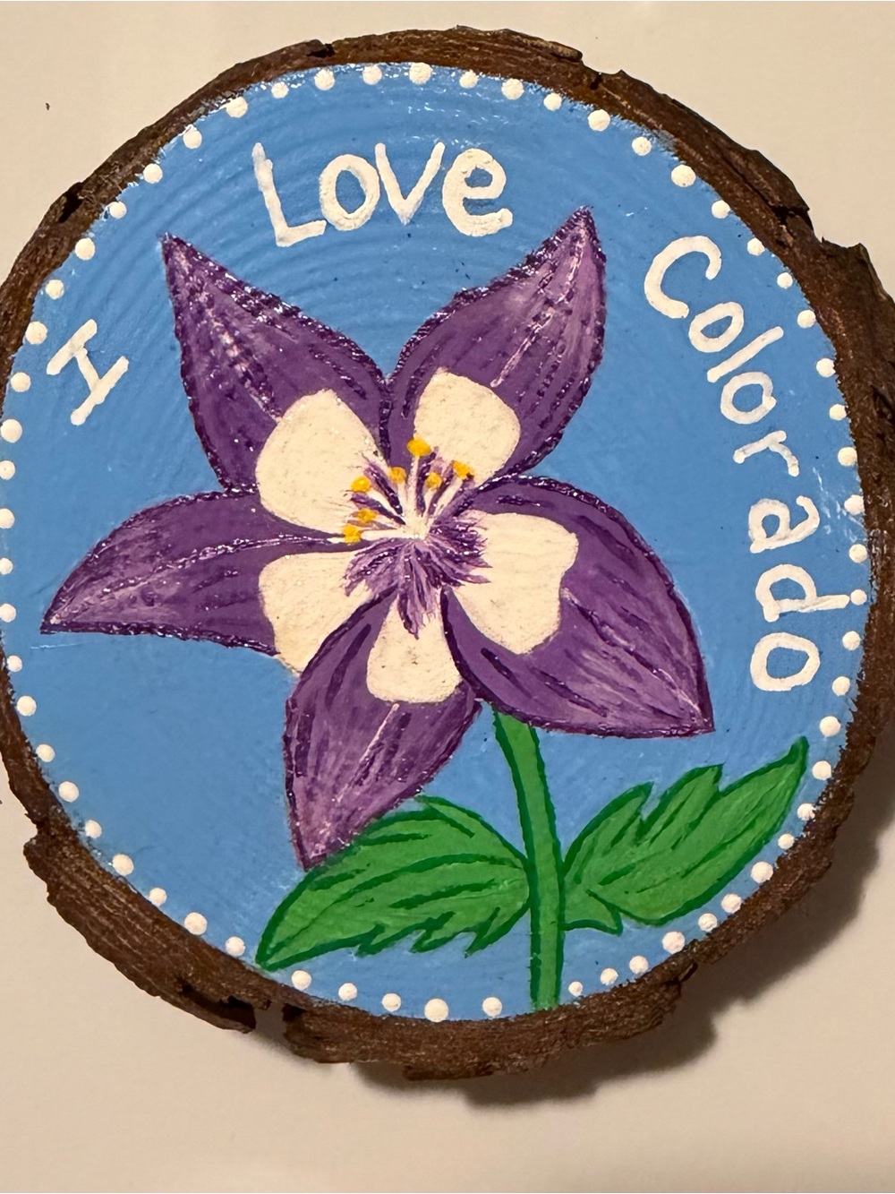 Hand-Painted Purple Columbine Wood Slice.